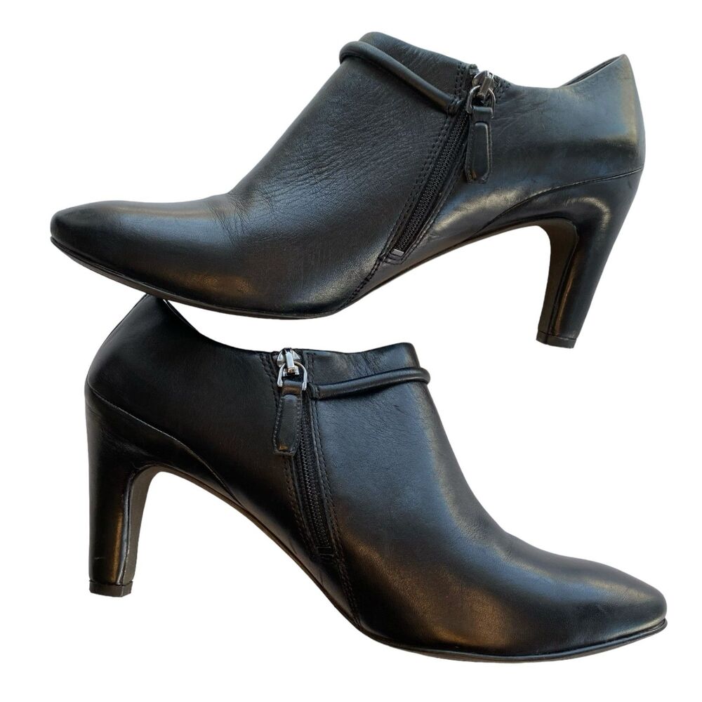 ECCO Nephi Black Leather 3" Heel Side Zipper Buckle Detail Size US 9.5 = EU 41